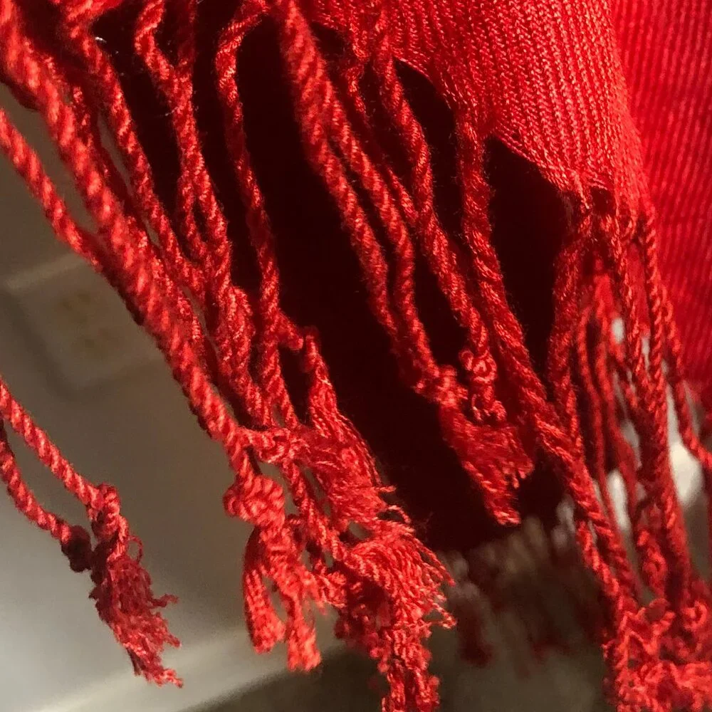 ❤️ Vintage Red Pashmina & Silk Scarf | Made in Nepal | Artsy Bohemian Timeless